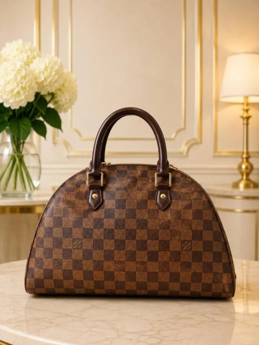 Louis Vuitton Ribera PM Damier Ebene Satchel Top Handle Bag Authentic Luxury